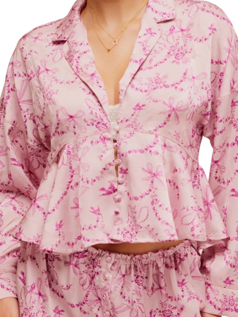 Free People Pink Floral Peplum Pajama Top